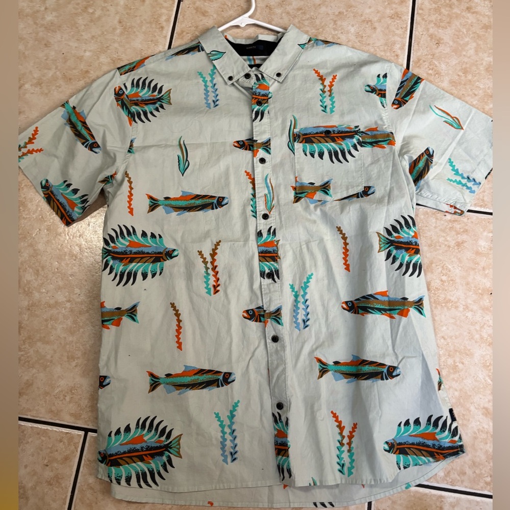 Roark Blue and Orange Casual Button Down Shirt